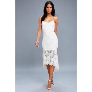 Lulus Pure Passion White Lace Bodycon Midi Dress - Size M